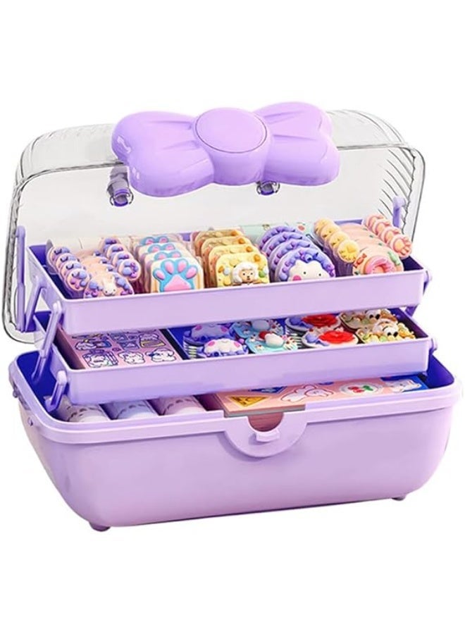Cute Hair Accessories Organizer 3-Layers Kids Jewelry Storage Box Plastic Hair Accessories holder for Girls (Purple) - Image 1